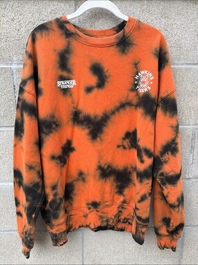 Stranger Things Hawkins Tigers Orange & Black Tie-Dye Crewneck